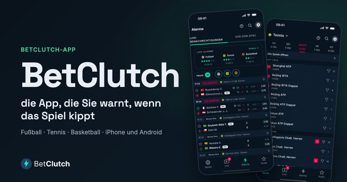 BetClutch: die App, die Sie benachrichtigt, wenn das Spiel kippt, im Fußball, Tennis und Basketball