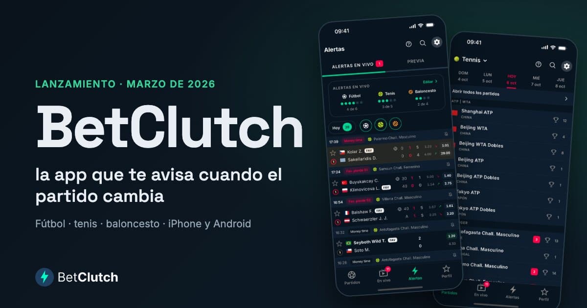 BetClutch: la app que te avisa cuando el partido cambia, en fútbol, tenis y baloncesto