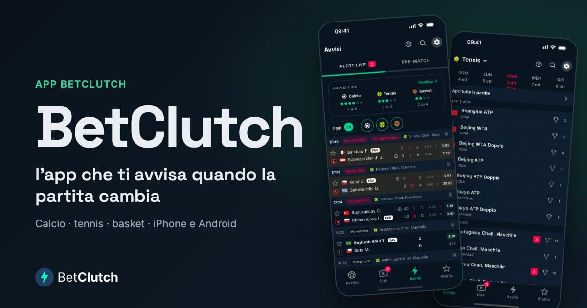 BetClutch: l'app che ti avvisa quando la partita gira, nel calcio, nel tennis e nel basket
